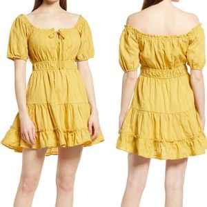 Lost + Wander off the shoulder tiered cotton mini dress